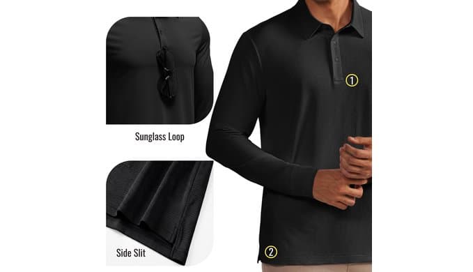 PINSPARK Men's Polo Shirts Long Sleeve Golf Shirts UPF 50+ Collared Shirt thumbnail 4