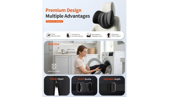 Car Headrest Pillow for Drivers: 100% Memory Foam thumbnail 4