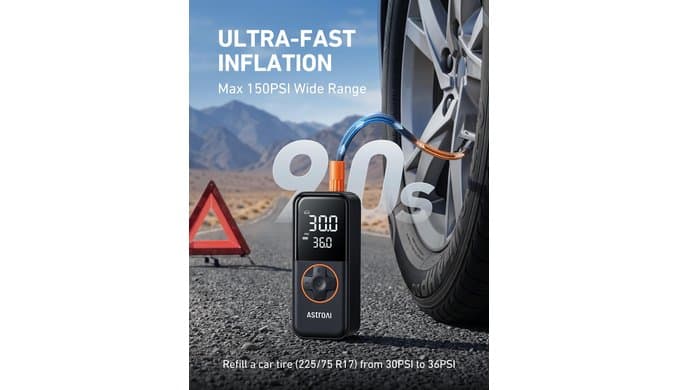 AstroAI L4 Cordless Tire Inflator Portable Air Compressor, 150PSI Portable Air Pump for Car Tires, Battery Electric Tire Pump with Pressure Gauge, Ultra-Fast Inflation for Cars,Motorcycles,Bikes,Balls thumbnail 4