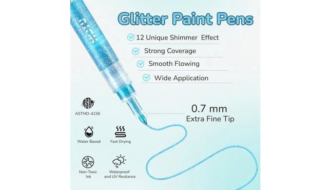 HOTU Glitter Markers Pens, 12 Sparkly Colors, 0.7mm Fine Tip for Coloring thumbnail 3