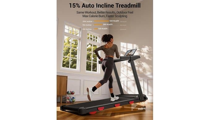 CURSOR FITNESS 15% Auto Incline Treadmills for Home, 300LBS Capacity thumbnail 3