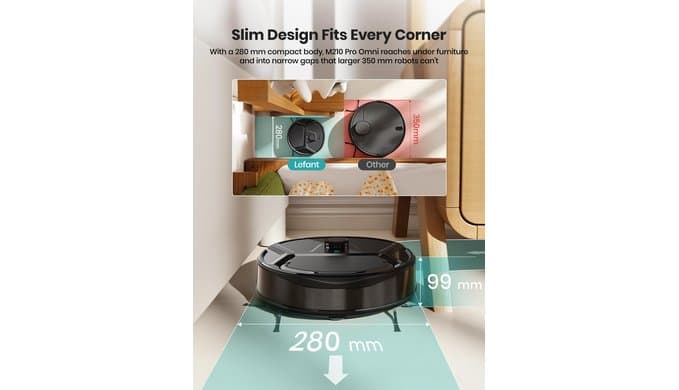 Lefant Robot Vacuum and Mop, 20000Pa Strong Suction, Self-Cleaning Roller Mop with Auto Drying, LiDAR Navigation & Obstacle Avoidance, Tangle-Free Pet Hair, Slim, 800ml Dustbin, 5G WiFi, M210 Pro OMNI thumbnail 5