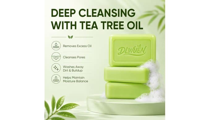 Tea Tree Soap Bar 3 Pack, Antifungal Tea Tree Oil Soap for Face & Body thumbnail 2