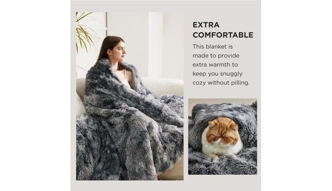 Bedsure Faux Fur Fluffy Fleece Sherpa Blanket Couch Throw Grey 50"x60" thumbnail 5