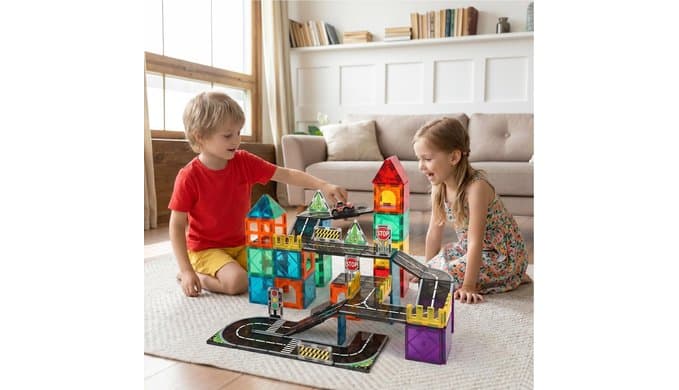 Magnetic Tiles Road Set, 89 PCS Magnetic Building Blocks with Roads thumbnail 5