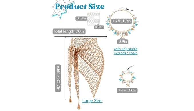 Mermaid Costume for Women Starfish Accessories: Large Mermaid Outfit Crochet Skirt for Summer Halloween Party Cosplay thumbnail 4