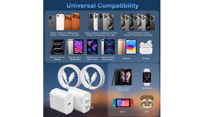 iPhone 17 16 Pro Charger Fast Charging,2Pack 20W Quick USB C Charger Block Type C Chargers Fast Charging,6FT USBC Charging Cable Cord for iPhone 17 Pro/17 ProMax/17 Air/16/16 ProMax/16e/15 Pro/15 Plus thumbnail 3