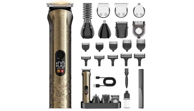 Solati Beard Trimmer for Men Professional Hair Clippers Kit with Zero Gapped Electric Waterproof Razor Shaver Set for Mustache Body Nose Ear Hair Facial Back Adjustable Precision Grooming Kit (Gold) thumbnail 1