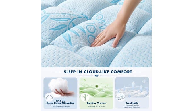 Queen Size Mattress Topper, Extra Thick Pillow Top Mattress Pad thumbnail 3