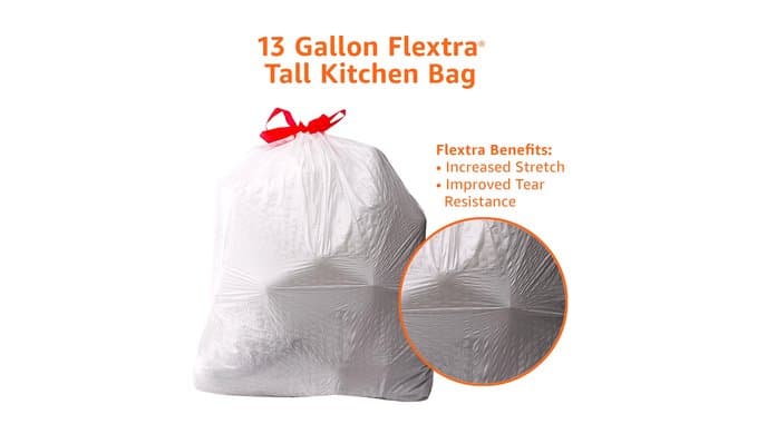 Amazon Basics Flextra Tall Kitchen Drawstring Trash Bags, 13 Gallon, 50 Count, Tear-Resistant, Unscented thumbnail 4