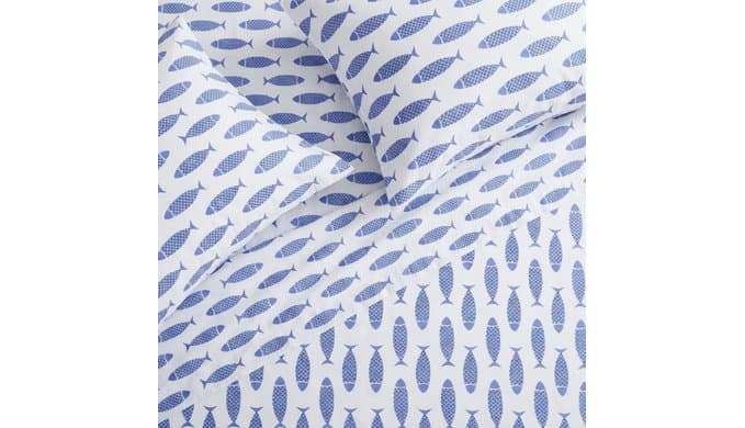 Nautica | Percale Collection Sheet Set-100% Cotton, Crisp & Cool, Lightweight & Moisture-Wicking Bedding, Full, Woodblock Fish thumbnail 3