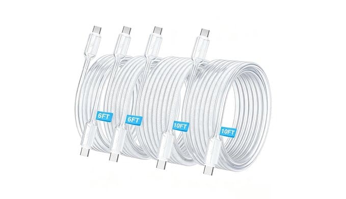 USB C to USB C Cable, PD 60W Fast Charging Cord (4Pack, 6/6/10/10ft, White) thumbnail 1