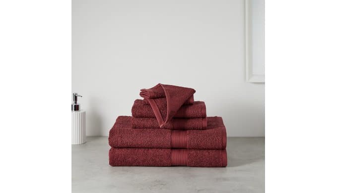 Amazon Basics Fade-Resistant 100% Cotton Washcloths for Bathroom, Soft Absorbent, 6-Piece, Crimson thumbnail 2