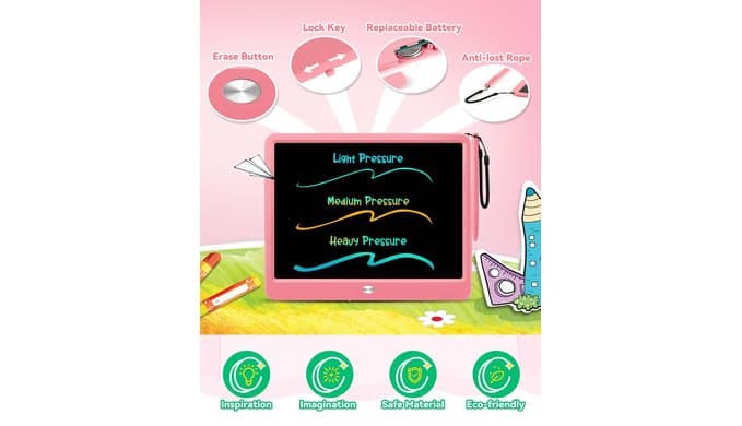KOKODI 12 Inch LCD Writing Tablet with Anti-Lost Stylus, Erasable Doodle Board Colorful Toddler Drawing Pad, Car Travel School Games Toys for 3 4 5 6 7 8 Kids, Birthday Gift for Girls Boys Adults Pink thumbnail 5