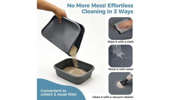 Cat Litter Mat & Dog Food Mat, 25 x 20 in Waterproof Silicone Tray thumbnail 4