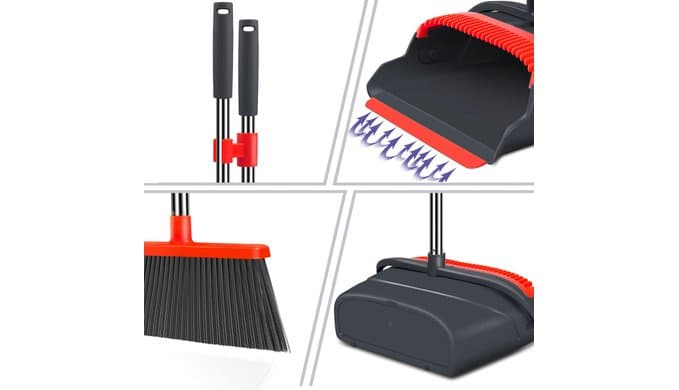 Upgrade Broom and Dustpan Set, Broom with Dustpan Combo Set, Large Size and with Long Handle, Upright,Ideal for Indoor Outdoor Garage Kitchen Room Office Lobby Use (Black&Red) thumbnail 4