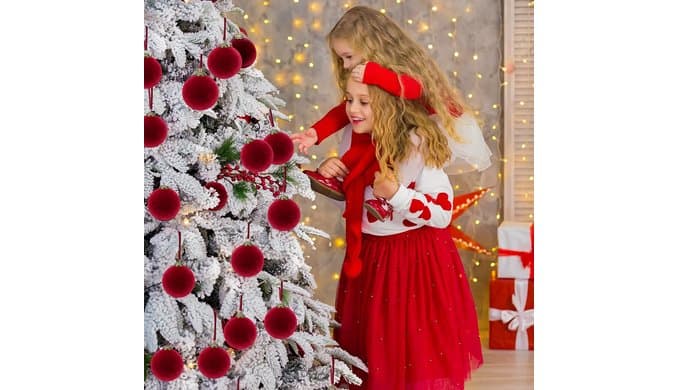 15 Pcs Red Velvet Christmas Ball Ornaments,3.15 Christmas Hanging Ornaments thumbnail 5