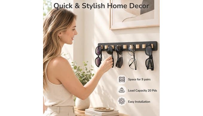 Sunglasses Organizer Wall Mounted Wood Sunglass Holder for Home Glasses Holder/Sunglasses Rack,Home Decor (Gray-1pcs-long) thumbnail 3
