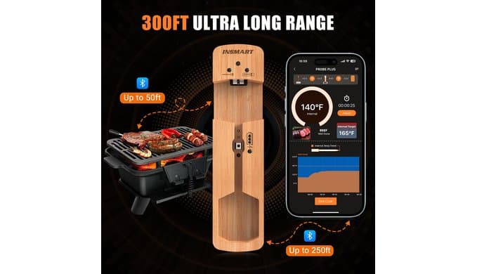 INSMART Wireless Smart Meat Thermometer,330FT Bluetooth Range,100% Waterproof,Precision Cooking Grilling,Multi Sensors,for BBQ,Oven,Grill,Kitchen,Smoker, Rotisserie Turkey Beef (Wood) thumbnail 2