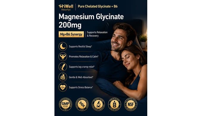 Magnesium Glycinate 200mg with Vitamin B6 for Women & Men, 120 Capsules thumbnail 2