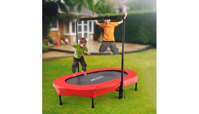 ANCHEER Trampoline for Kids, Toddler Trampoline Indoor Sports and Outdoor Games 56" Kids Rebounder 220LBS Capacity with Adjustable Safety Handrail Foldable Jumper for Boys and Girls thumbnail 5