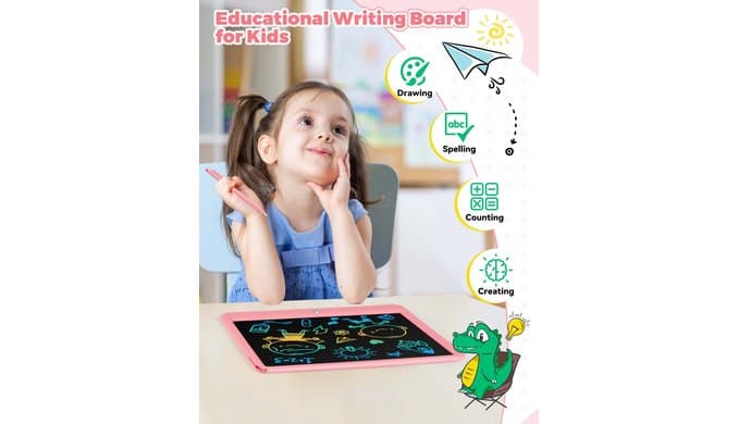 KOKODI 12 Inch LCD Writing Tablet with Anti-Lost Stylus, Erasable Doodle Board Colorful Toddler Drawing Pad, Car Travel School Games Toys for 3 4 5 6 7 8 Kids, Birthday Gift for Girls Boys Adults Pink thumbnail 3