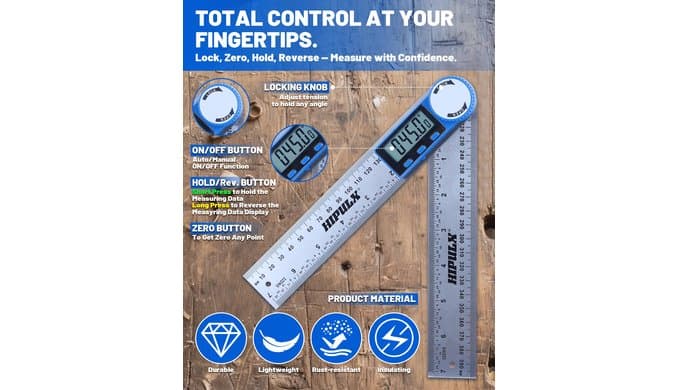 Digital Angle Finder Ruler, 7 Inch 2-in-1 Stainless Steel Angle Finder Tool, 360° Digital Protractor with LCD Display for Woodworking, Construction, Reverse Angle Measurement thumbnail 4