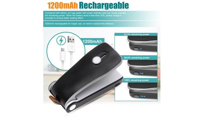 Mini Bag Sealer 2 in 1, Rechargeable Chip Bag Sealer Heat Seal with Cutter thumbnail 2