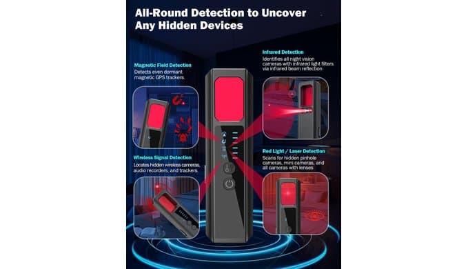 Hidden Camera Detectors, 7-in-1 Anti Spy Camera Finder, Bug Detector for RF Signal, WiFi Scanner, GPS Tracker, Listening Device, Portable Privacy Protection for Hotel Office Car Travel thumbnail 3