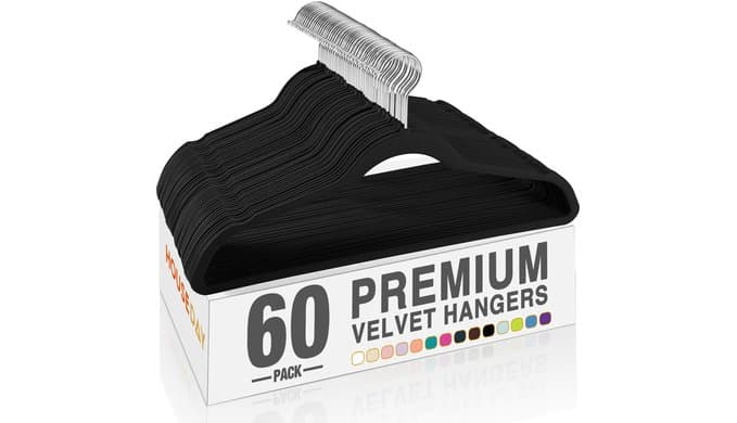 HOUSE DAY Black Velvet Hangers 60 Pack, Premium Non Slip Clothes Hangers thumbnail 1