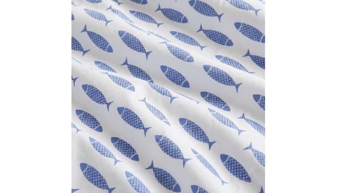 Nautica | Percale Collection Sheet Set-100% Cotton, Crisp & Cool, Lightweight & Moisture-Wicking Bedding, Full, Woodblock Fish thumbnail 5