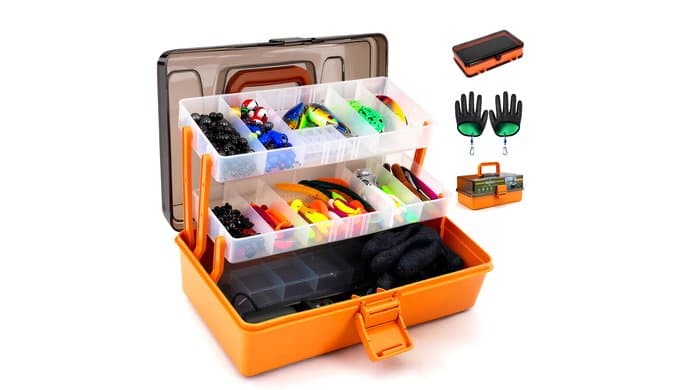 Large 3-Layer Tackle Box with Tackle Included, 417Pcs Fishing Lures Kit thumbnail 1