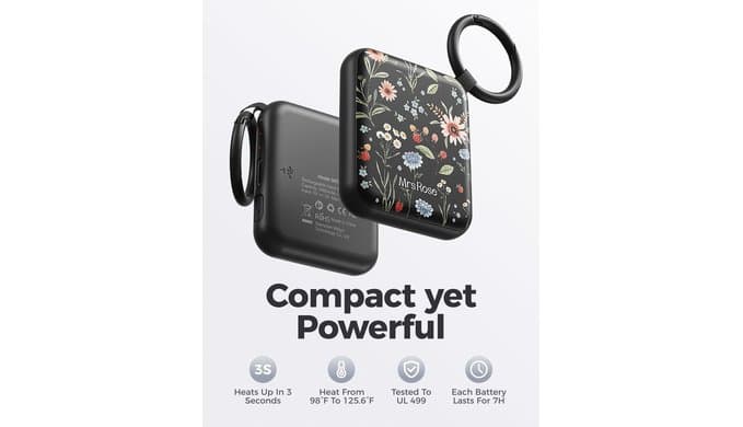 Ultra Thin Rechargeable Hand Warmers 2 Pack with Carabiner Ring thumbnail 3