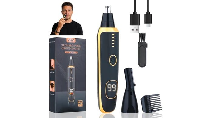 Nose and Ear Hair Trimmer for Men Women,2 in 1 LED Display Eyebrow Hair Trimmer with USB Rechargeable,2026 Portble Waterproof Facial Hair Removal with Dual-Edge Blades for Travel thumbnail 1