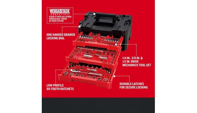 Craftsman 262-Piece Mechanic Tool Set with 3-Drawer VERSASTACK Box, SAE and Metric Socket Set, Car and Motorcycle Tool Kit with Combination Wrenches and Spark Plug Sockets, 90-Tooth (CMMT45309) thumbnail 3