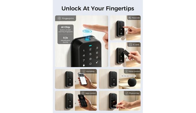 WiFi Smart Lock HomeKey Keyless Entry Door Lock Fingerprint Deadbolt thumbnail 5