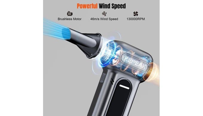 Electric Compressed Air Duster, 130000RPM Cordless Rechargeable Air Duster with Brushless Motor, 4 Gear Adjustable Dust Blower for Computer, Keyboard, Home & Outdoor thumbnail 3