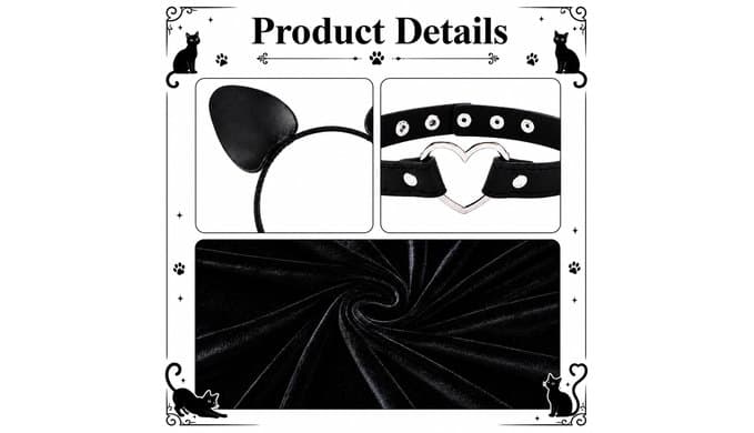4 Pcs Black Cat Costume Hooded Cape Set, Halloween Women Cat Cosplay Outfit thumbnail 3