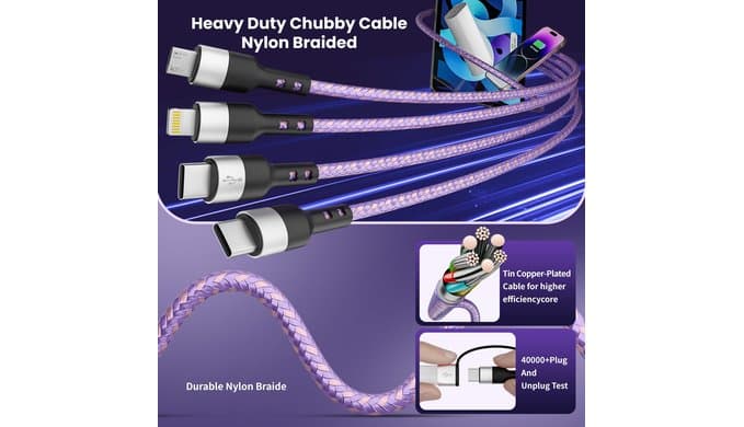 Dual Type-C 4 in 2 Multi Charging Cable, USB A/C to Dual USB C/IP/Micro USB thumbnail 4