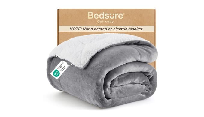 Bedsure GentleSoft Sherpa Fleece Throw Blanket for Couch, Non-Heated, Thick & Warm Cozy Comfort Christmas Blanket for Winter Fall, Soft Fuzzy Plush Throw Gifts for Women Room Decor, Grey, 50x60 Inches thumbnail 1