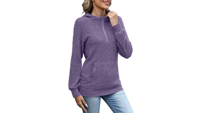 Womens Sweaters 2026 Long Sleeve Hoodies Quarter Zip Sweatshirt thumbnail 2