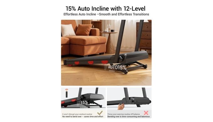 15% Auto Incline Walking Pad Treadmill with 12-Level, 43‌″ High Armrests thumbnail 2
