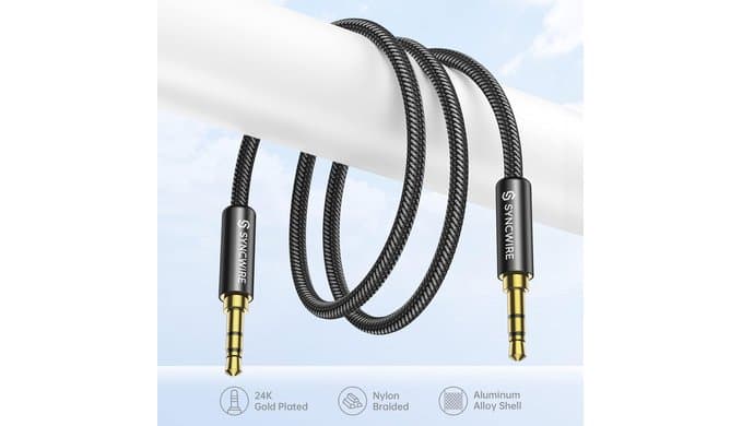 Syncwire 3.5mm Nylon Braided Aux Cable (3.3ft/1m,Hi-Fi Sound), Audio Auxiliary Input Adapter Male to Male Cord for Headphones, Car, Home Stereos, Speaker, iPhone, iPad, iPod, Echo & More – Black thumbnail 5