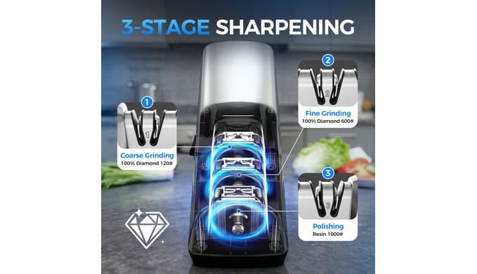 Electric Knife Sharpener for Kitchen Knives, 3-Stage, Fast, Repair, Polish thumbnail 3