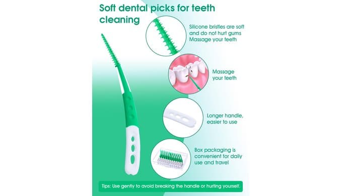 96 Count Dental Picks, Soft Tooth Picks for Teeth Cleaning, Green thumbnail 3