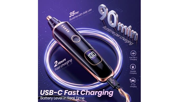 Nose and Ear Hair Trimmer for Men Women,2 in 1 LED Display Eyebrow Hair Trimmer with USB Rechargeable,2026 Portble Waterproof Facial Hair Removal with Dual-Edge Blades for Travel thumbnail 2