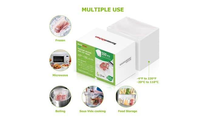 Bonsenkitchen Precut Vacuum Sealer Bags, 500 Pint 6" x 9" Food Sealer Bags thumbnail 5