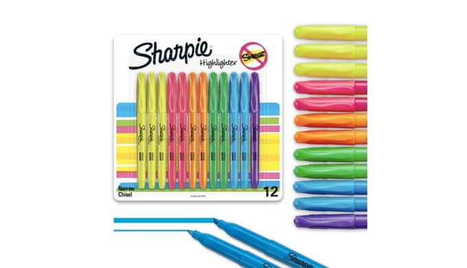 Sharpie Pocket Highlighters, Chisel Tip, Quick Dry, Assorted Fluorescent Colors, 12 Count - For Studying, Note-Taking, School, College, Office, Student & Teacher Supplies thumbnail 1