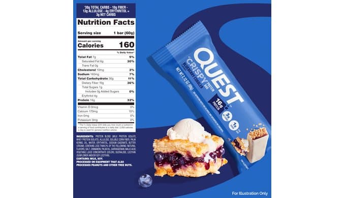 Quest Nutrition Crispy Blueberry Cobbler Protein Bar, 16g Protein, 12 Count thumbnail 2