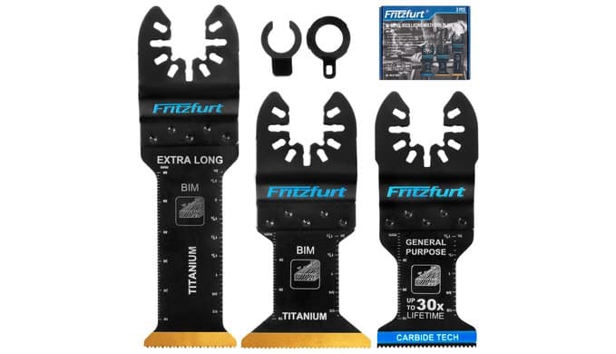 3PCS Oscillating Multi-Tool Blade Kit - Extra Long Plunge Blade, Standard Blade & Carbide General Purpose Blade for Deep Cuts, Flush Trim & Nail-Embedded Wood, Fits Dewalt Milwaukee Ryobi thumbnail 1
